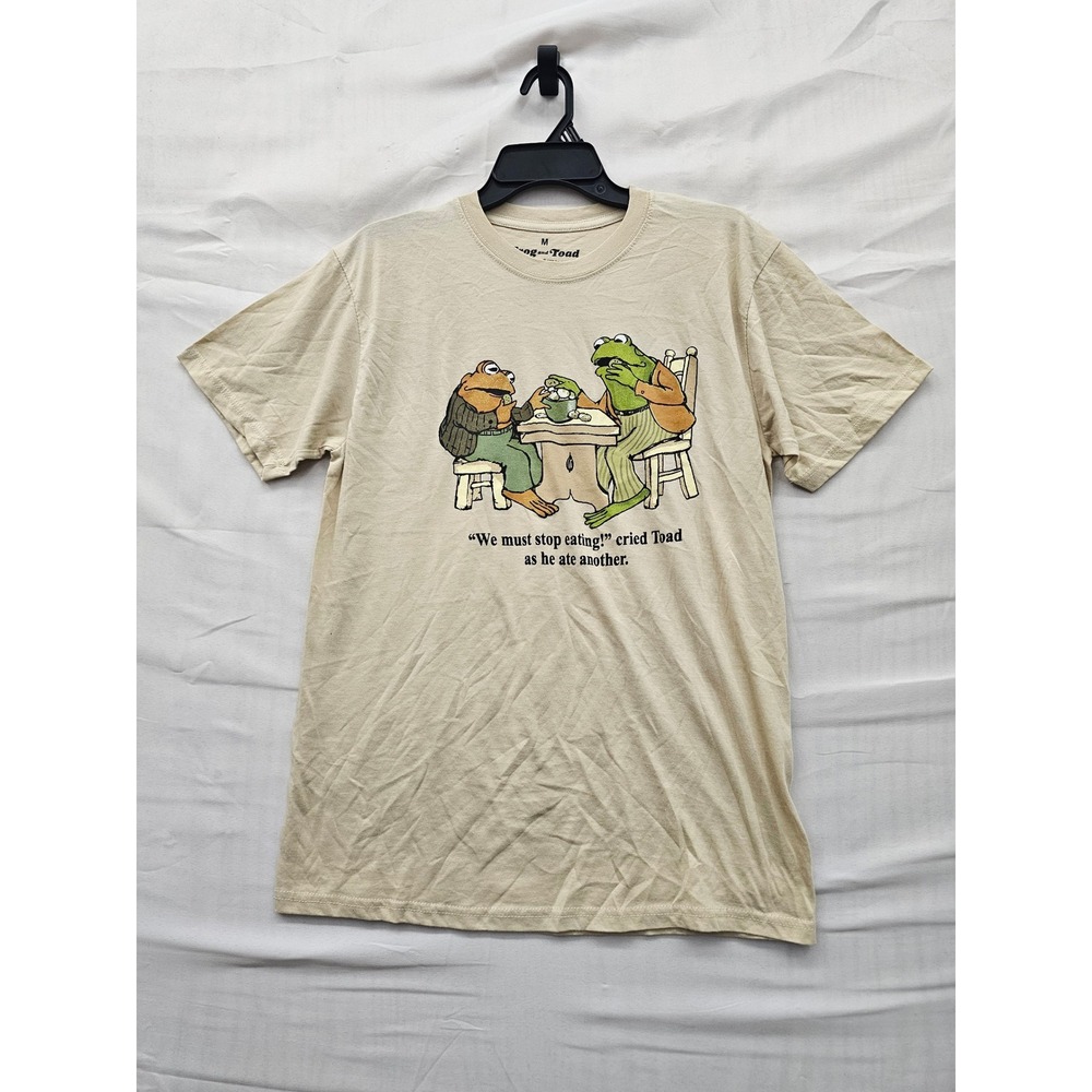 Frog and Toad Mens Graphic T-Shirt Tan Cotton Blend Casual Size Medium